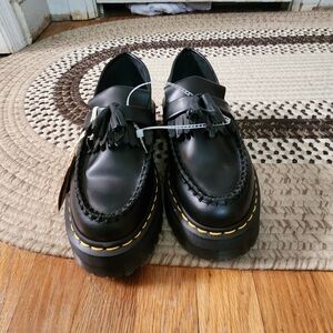 Dr. Martens Black Tassel Platform Loafers with Yellow Stitching